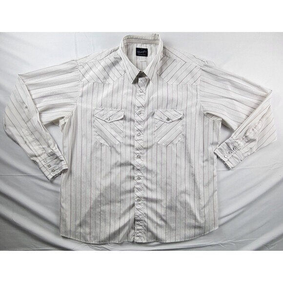 Vintage Wrangler Western Shirt Mens XXL Pearl Snap Button Down White Striped - Picture 1 of 7